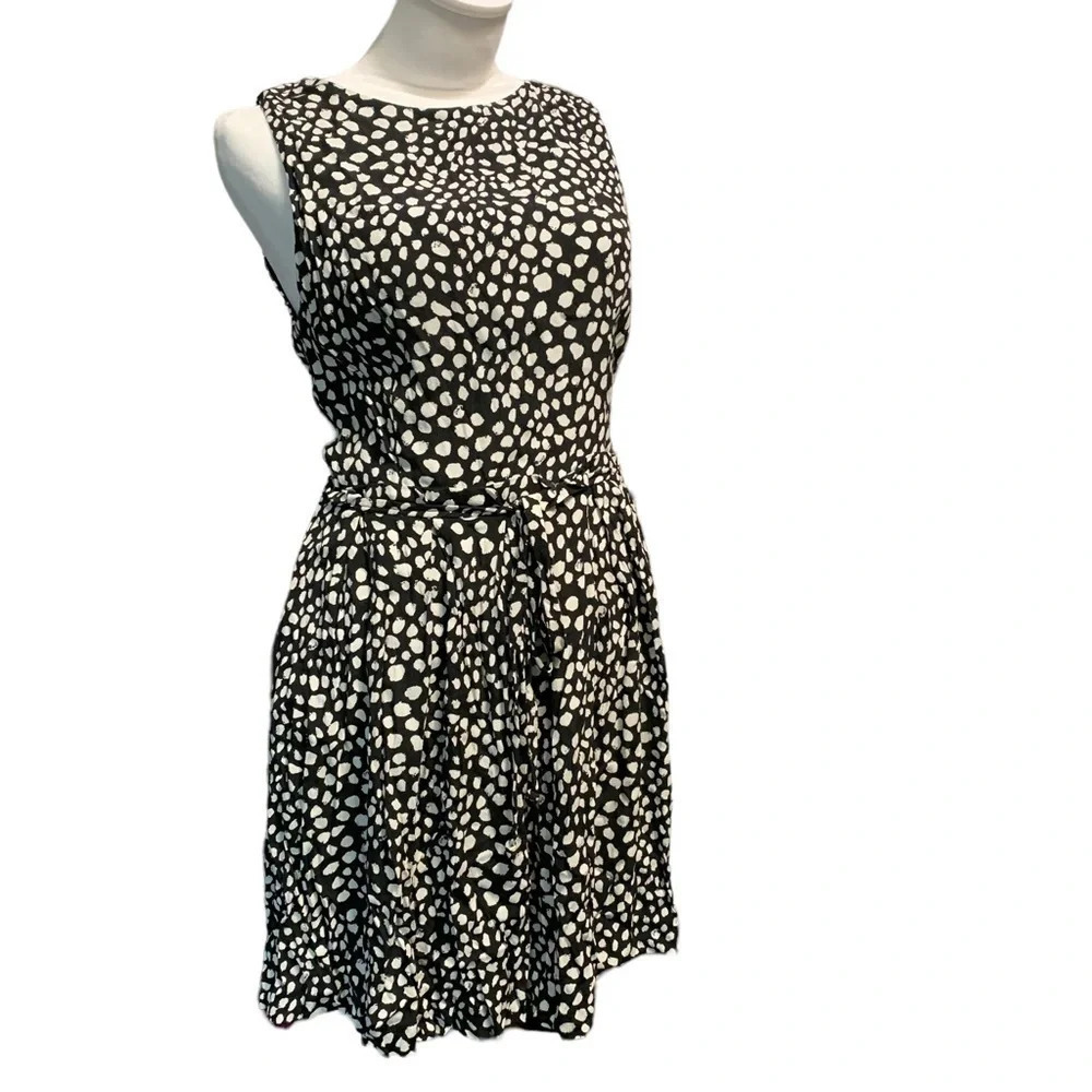 ZARA Printed A-Line Dress, black and white with pockets, medium